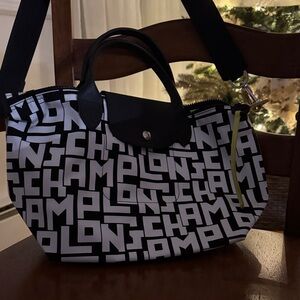 Longchamp Black and White Graphic Shoulder Bag